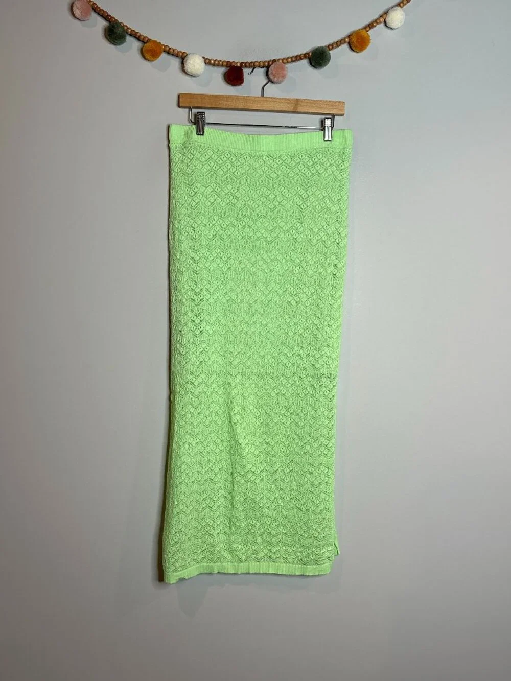 House of Harlow 1960 green crochet knit slit midi skirt